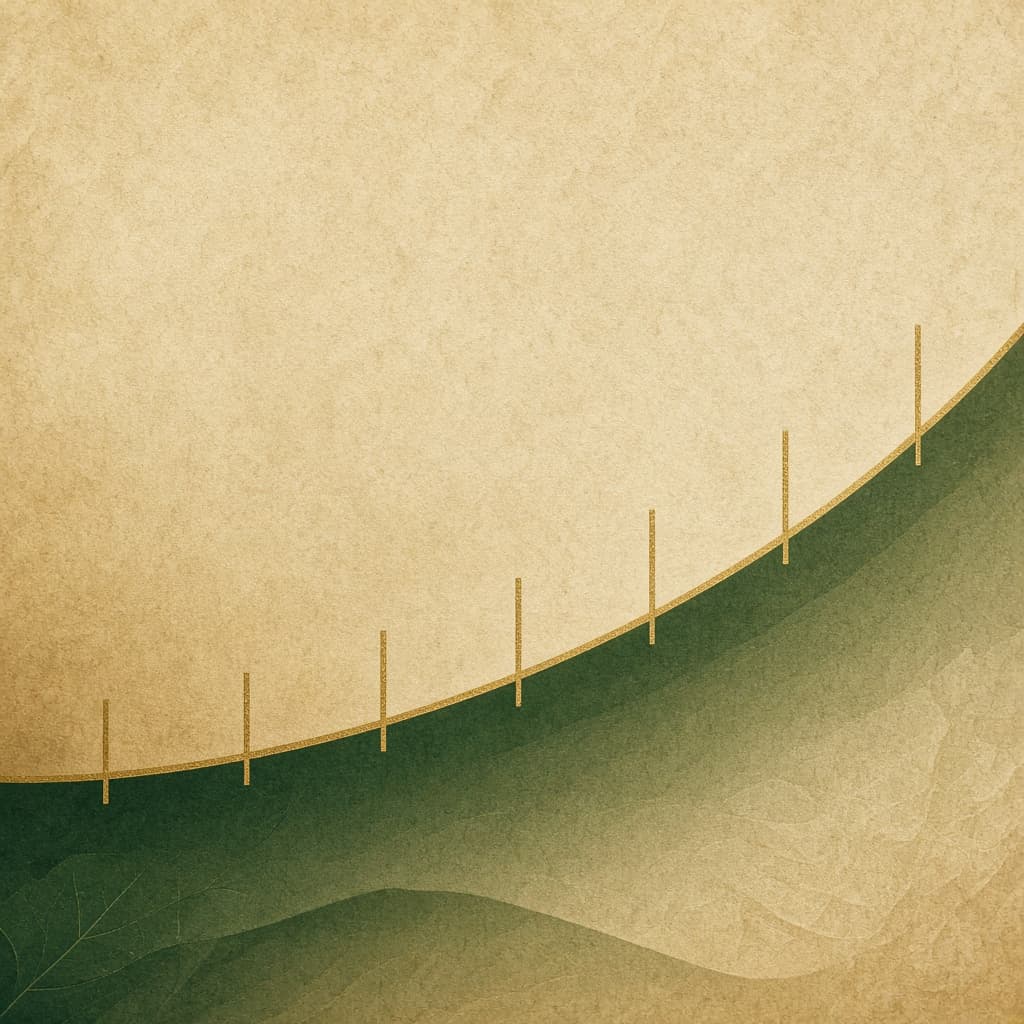 Abstract timeline illustration with evenly spaced columns in civic green and brass tones, suggesting periodic succession or institutional rotation.