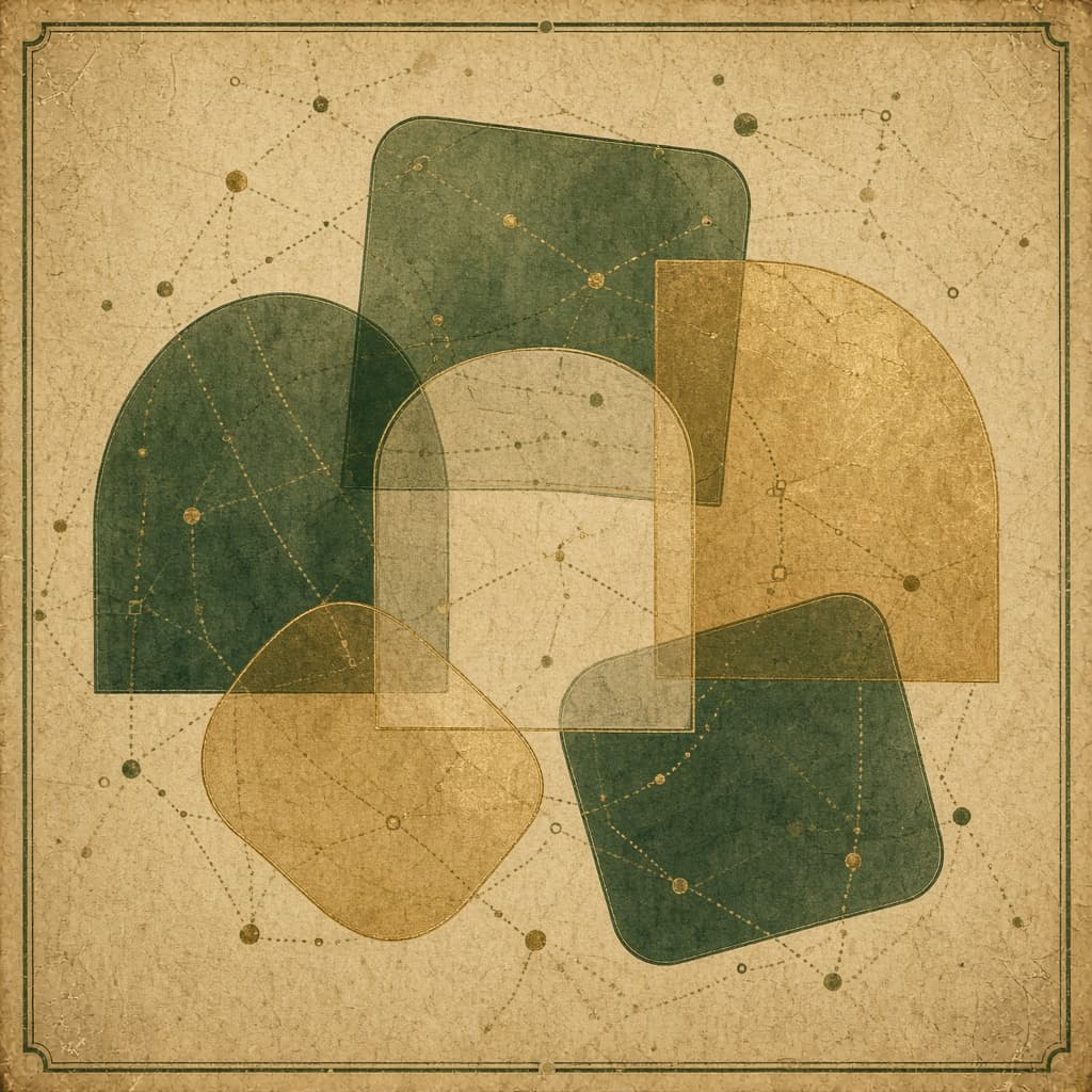 Abstract illustration of connected state outlines in green and brass tones with network lines.